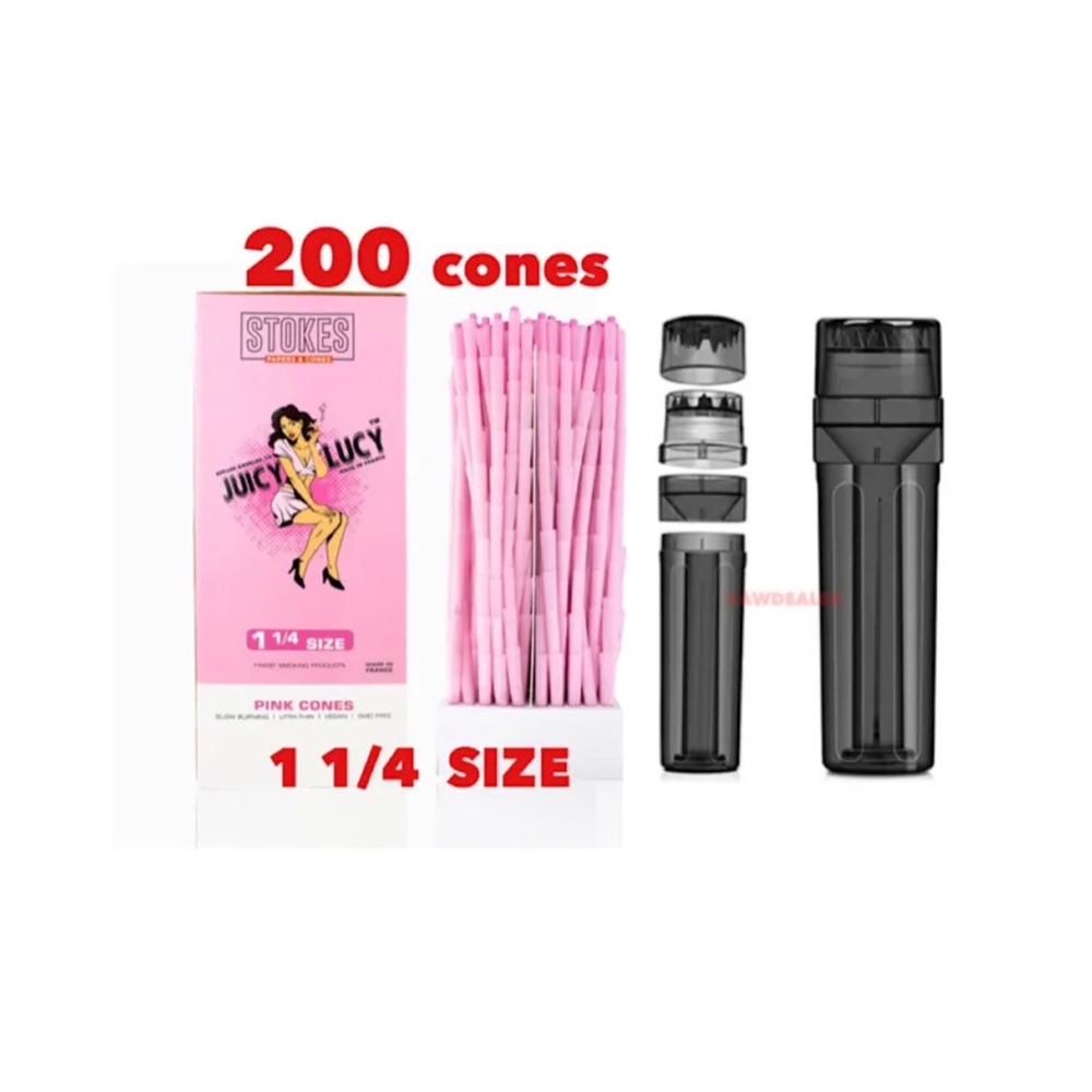 JUICY LUCY PINK cone 1 1/4 size 200 cones + 3in1 grinder